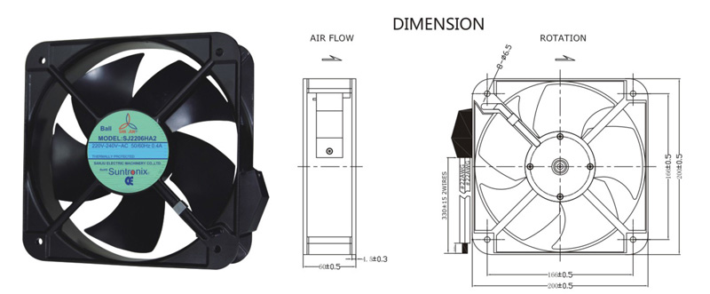  Taiwan San Ju AC 2206 square-iron leaf fan